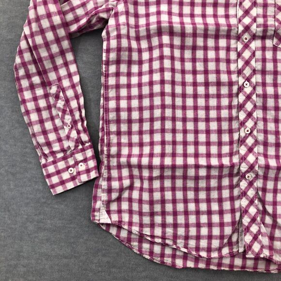 Bugatchi Button Shirt Mens Size XL Linen Shaped Fit Plaid Long Sleeve - Picture 4 of 16